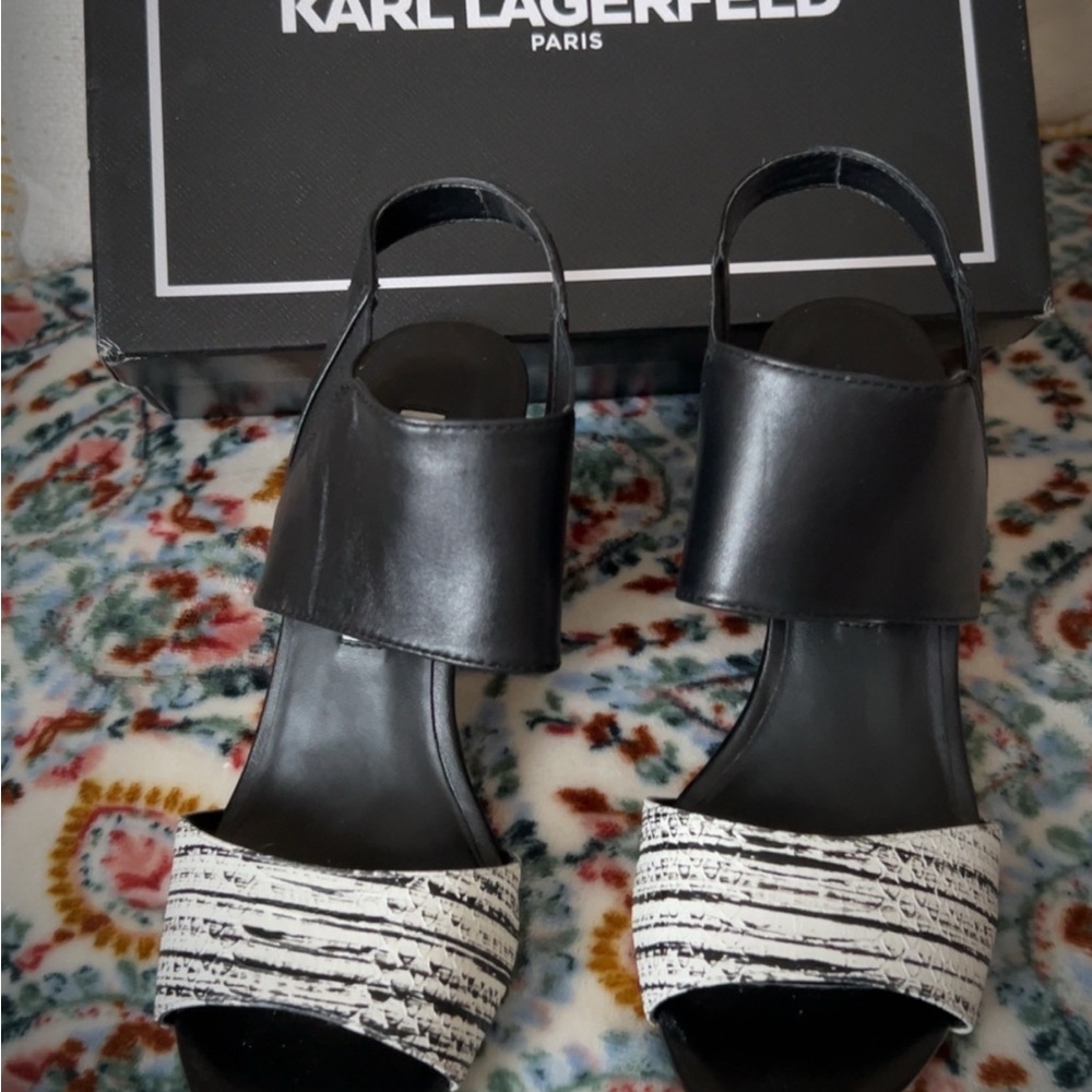Karl Lagerfeld Black and White Sandals Size 7M with original box - Picture 2 of 4